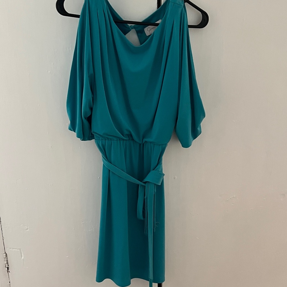 Belted Teal Off-the Shoulder Dress- Size S